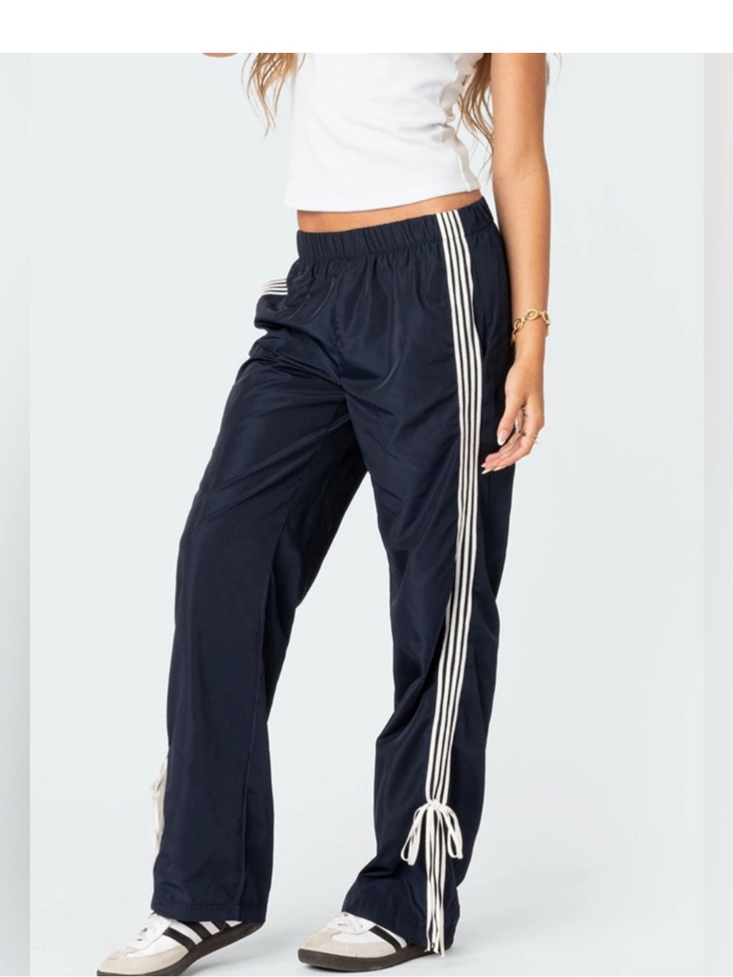 Edikted Navy Track Pants With White Side Stripes